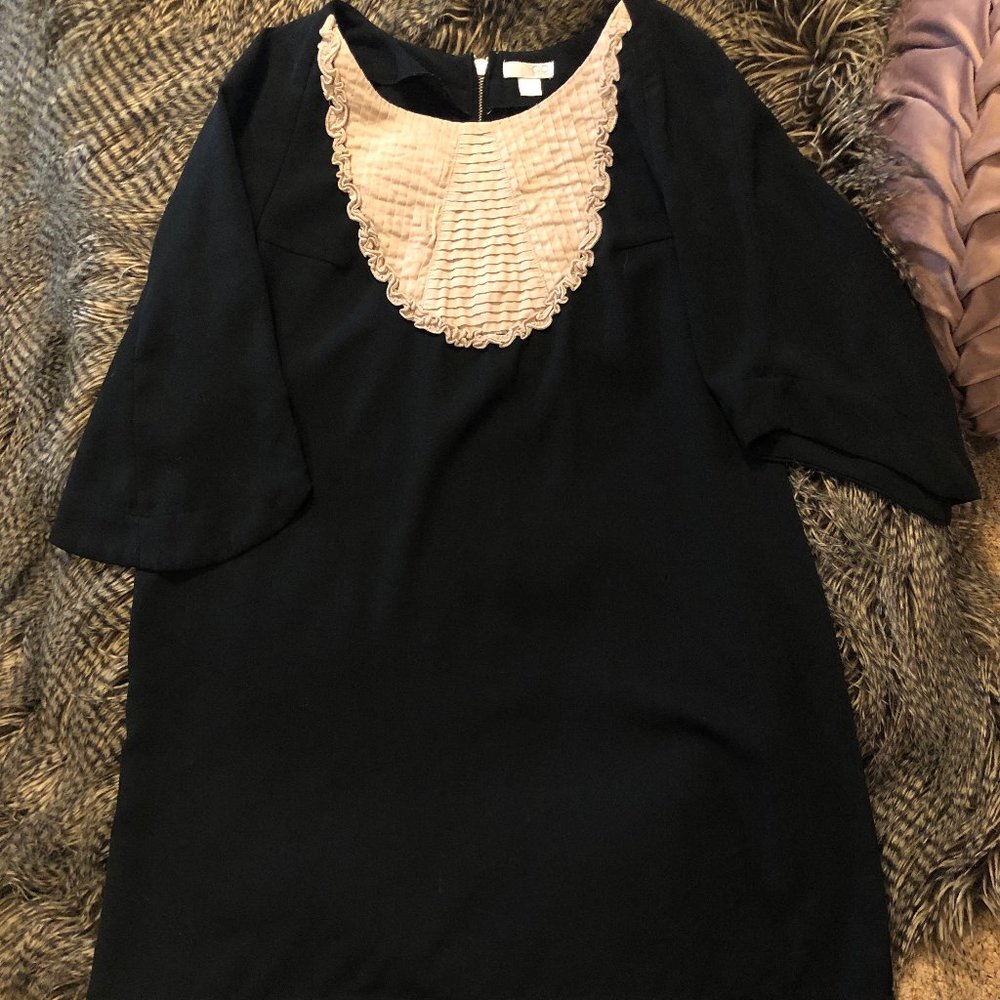 Bibbed Black Dress with Bell Sleeves